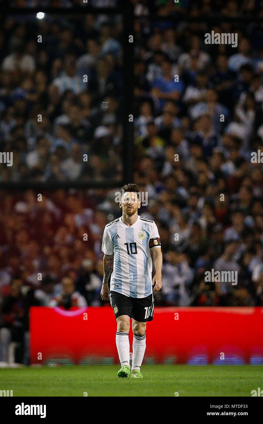 Buenos Aires, Argentina. 29th May, 2018. Lionel Messi of Argentina celebrates after scoring his third goal in the friendly match between Argentina and Haiti, held at the Alberto José Armando Stadium, known as La Bombonera, located in the La Boca neighborhood in the capital of Buenos Aires. Credit: Marcelo Machado de Melo/FotoArena/Alamy Live News Stock Photo
