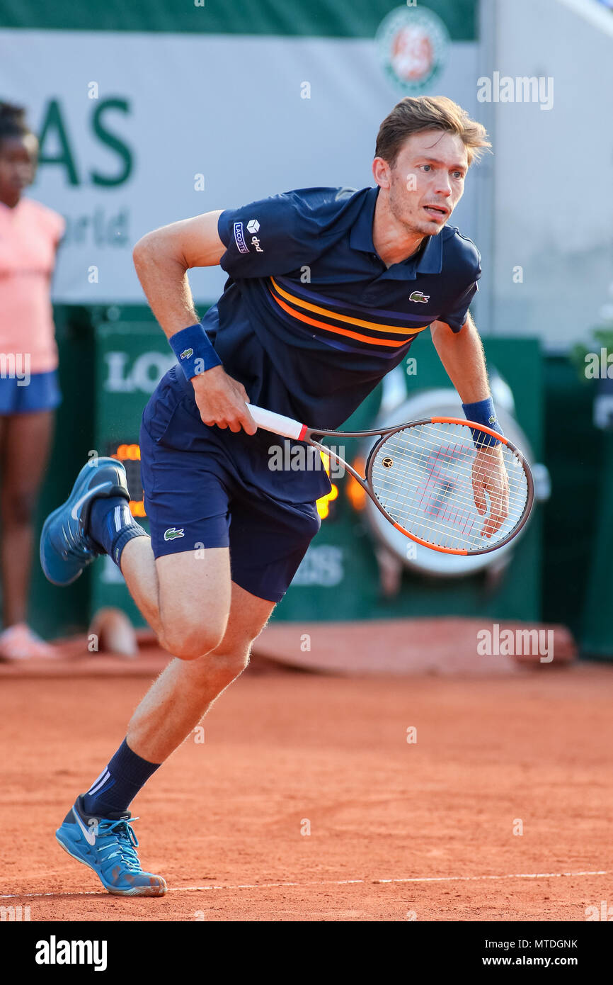 Paris, France. 29th May, 2018. Nicolas Mahut (FRA) Tennis : Nicolas Mahut  of France during the Men's singles first round match of the French Open  tennis tournament against Juan Martin del Potro