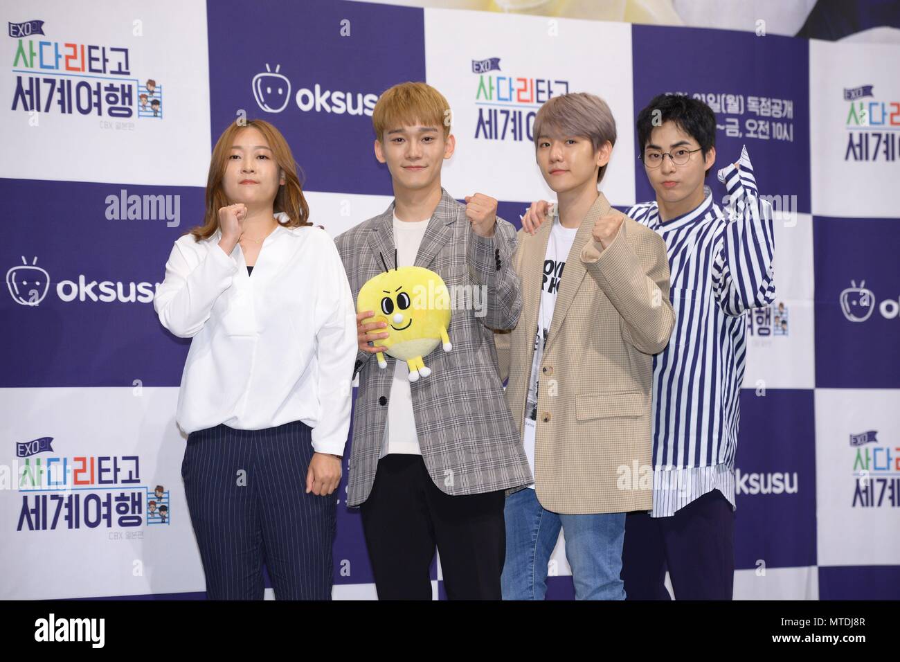 EXO-CBX attend the production conference of TV show 'EXO world tour-CBX in Japan' at Imperial  Palace in Seoul, Korea on 29th May, 2018.(China and Korea Rights Out) Stock Photo