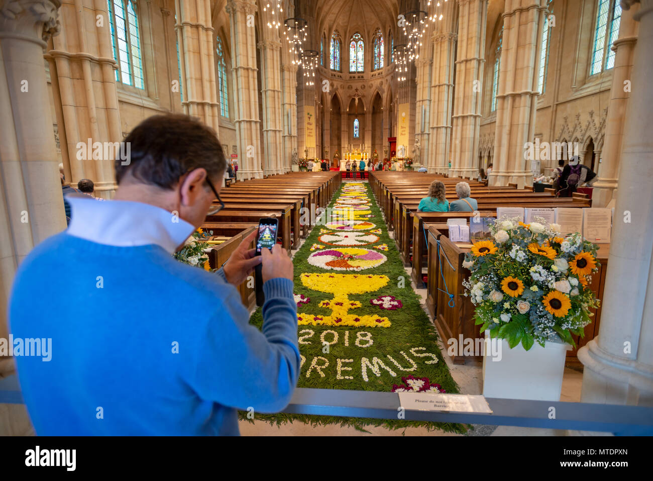 A visitor to Arundel Cathedral at Arundel in West Sussex, England takes