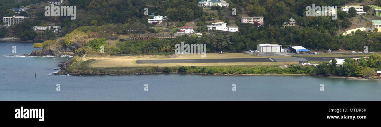 Panorama of western end of George FL Charles airport, Castries, St Lucia, Caribbean Stock Photo