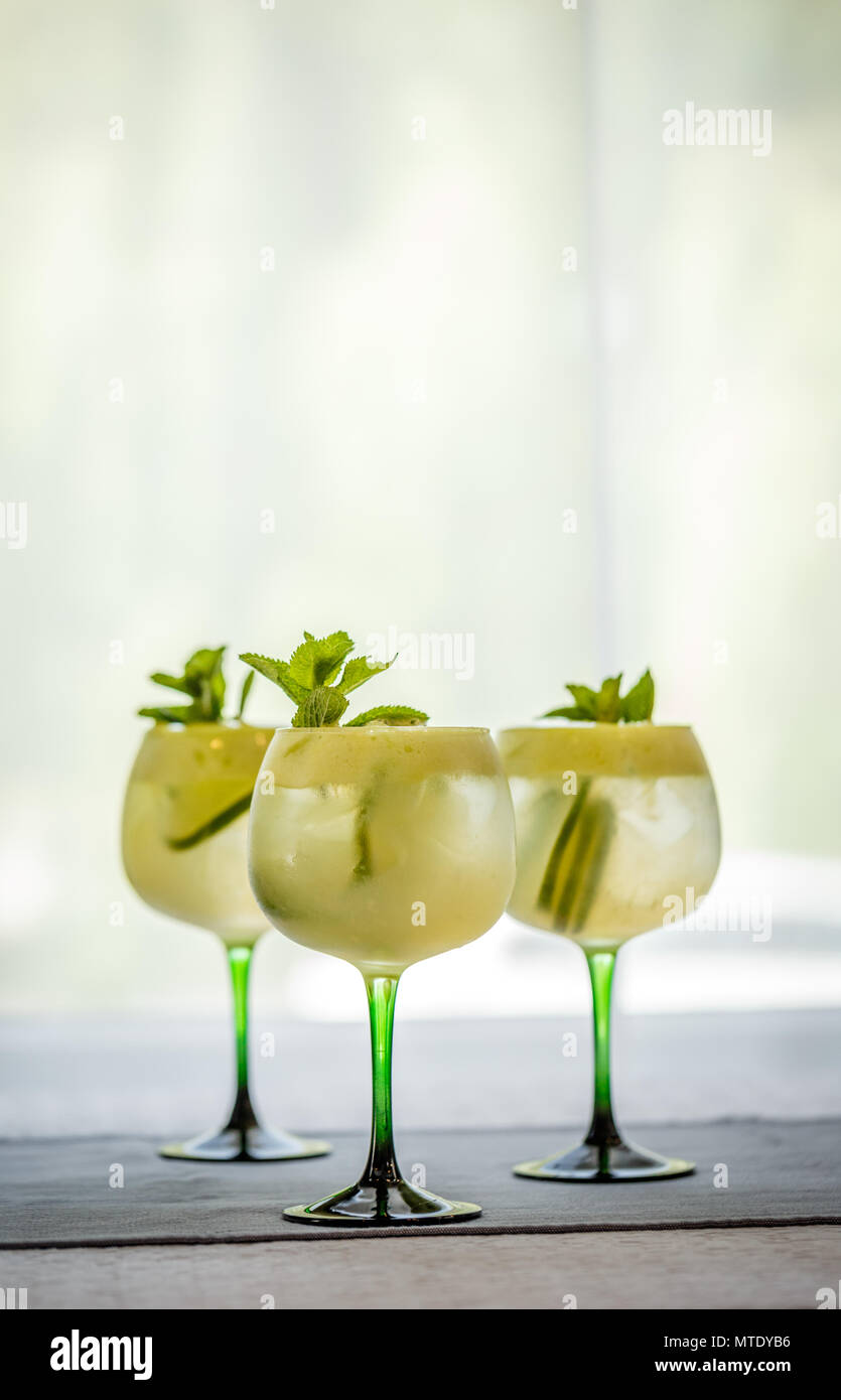 Refreshing summer non- alcoholic cocktails with crushed ice and citrus fruits Stock Photo