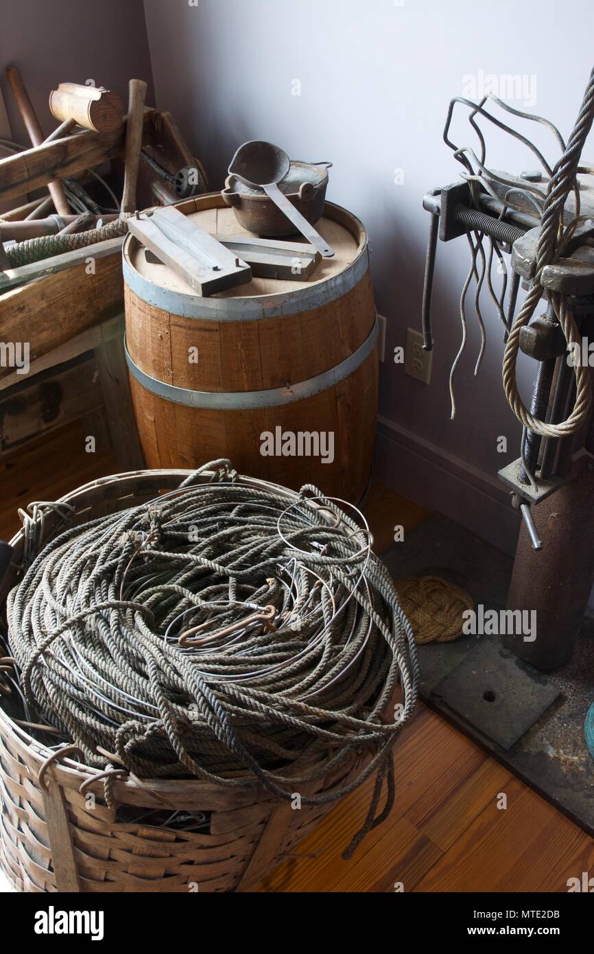 Tools and ropes and things needed to fix ships and boats. Stock Photo