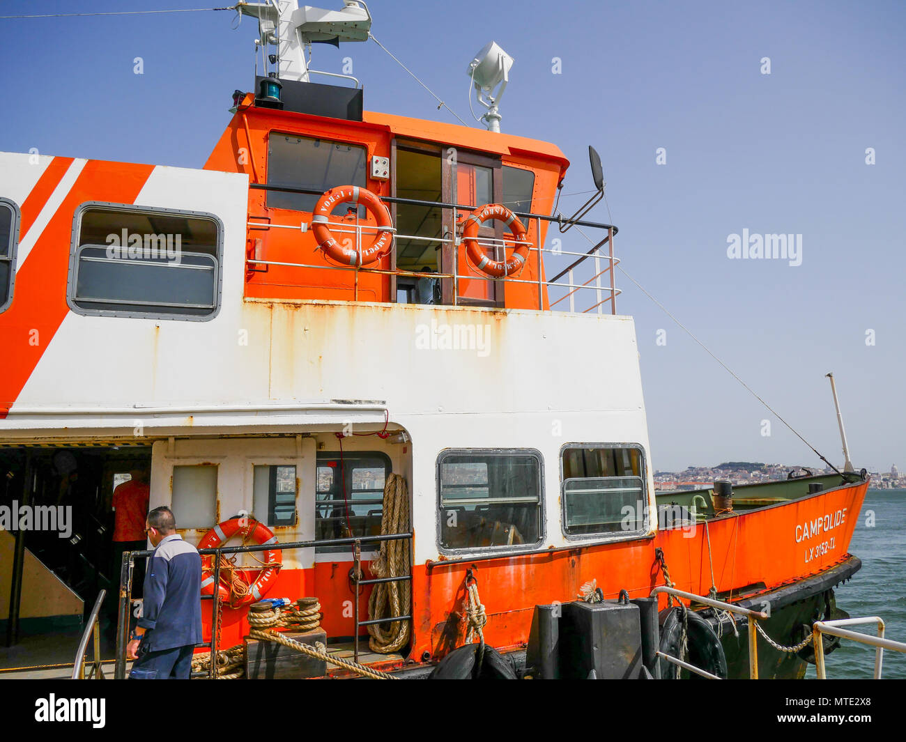Ferryboat in Almada harbour, Lisbon, Portugal Stock Photo Alamy
