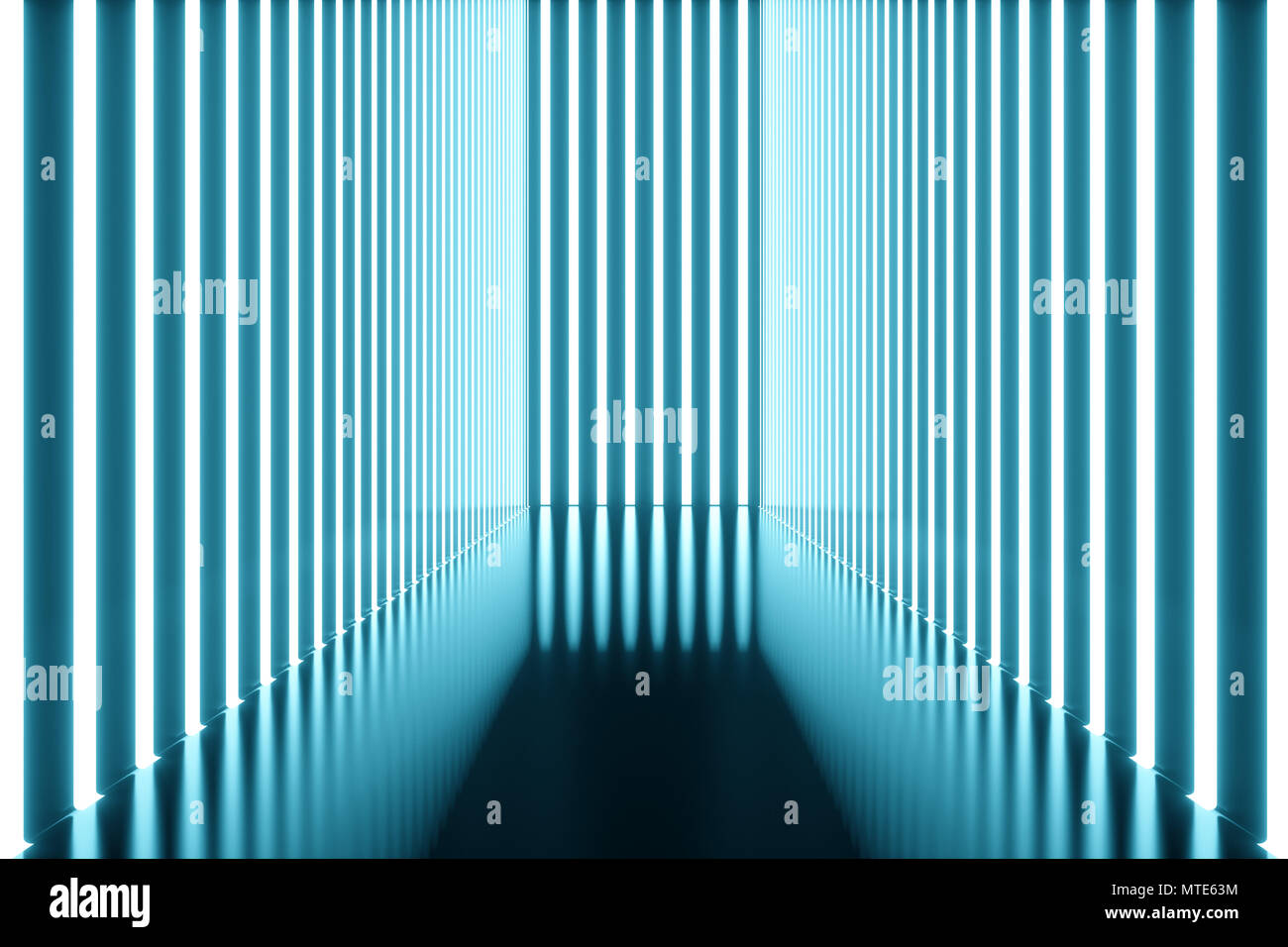 3D rendering Abstract blue room interior with blue neon lamps ...