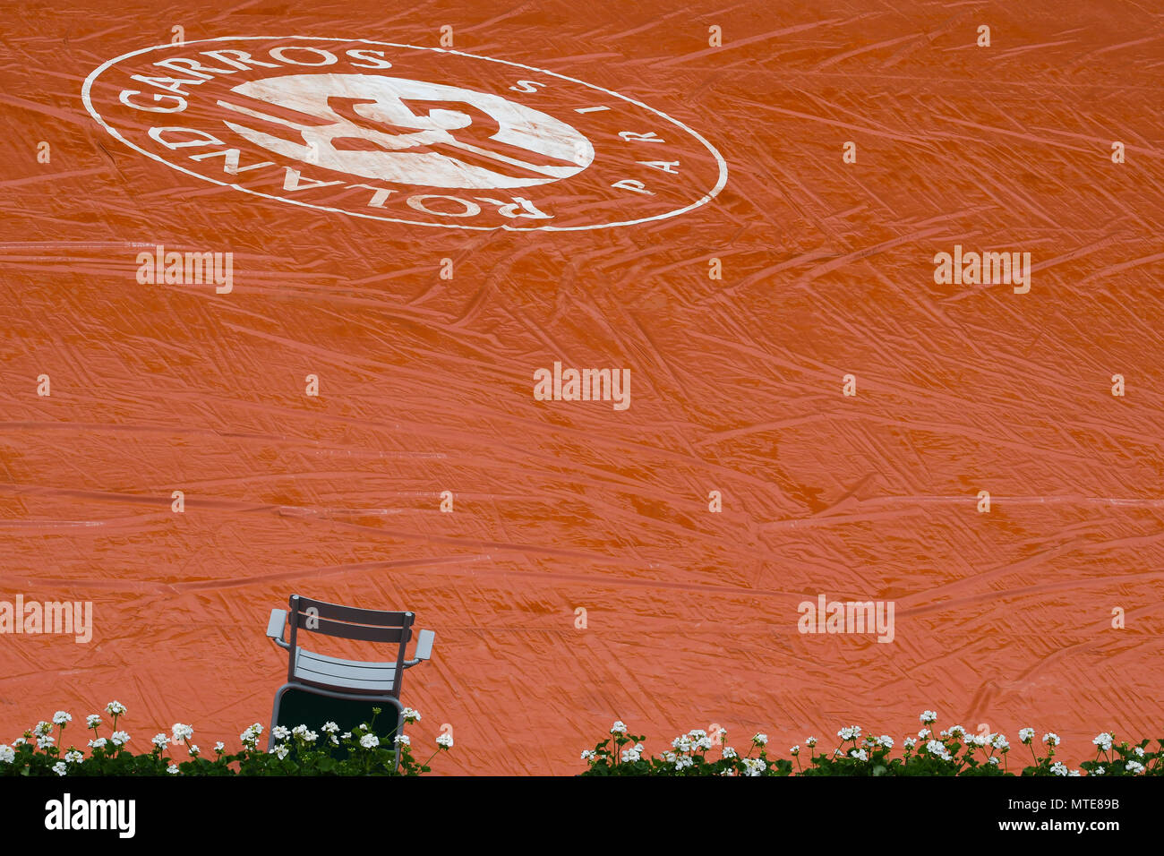 French Open 2018, Roland Garros, tennis court, rain Stock Photo