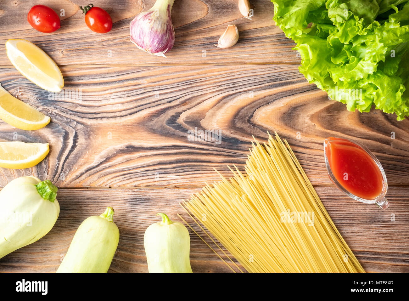 Food background Uncooked Pasta Macaroni Spaghetti Cappellini Stock Photo