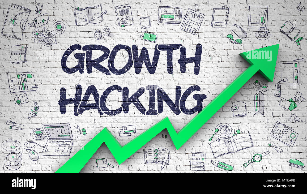 Growth Hacking Drawn on White Brick Wall.  Stock Photo