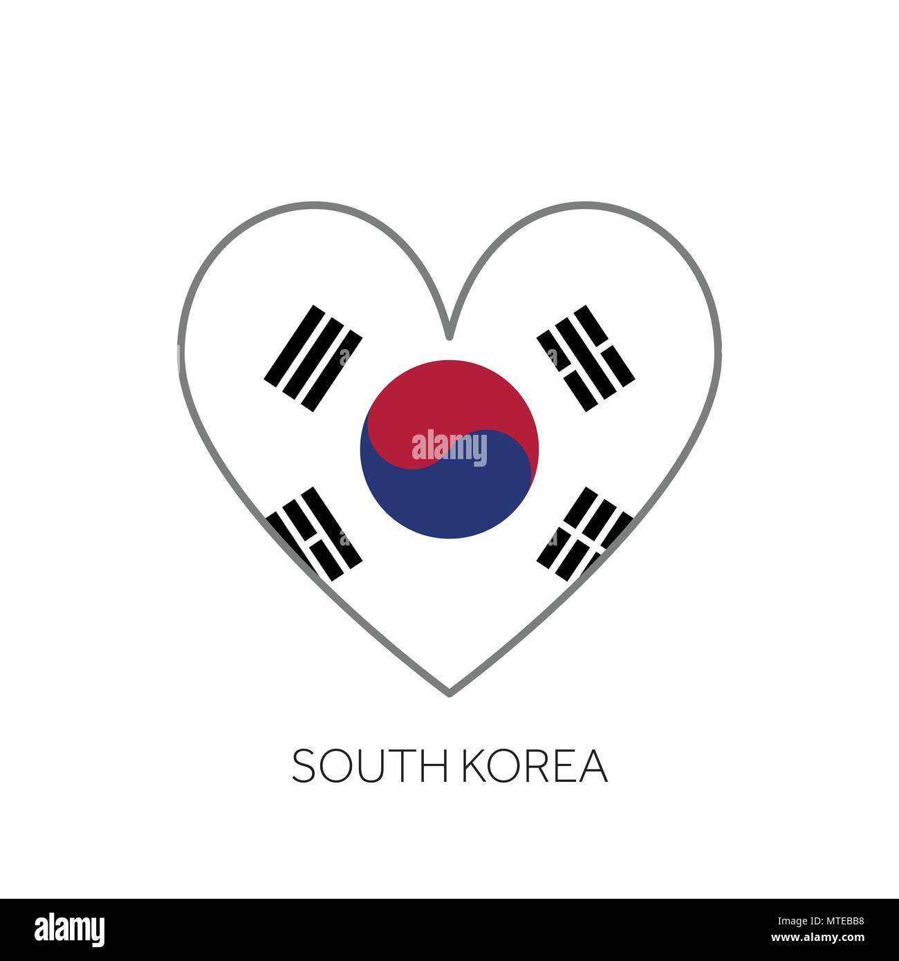 South Korea flag romance love heart shaped vector icon Stock Vector