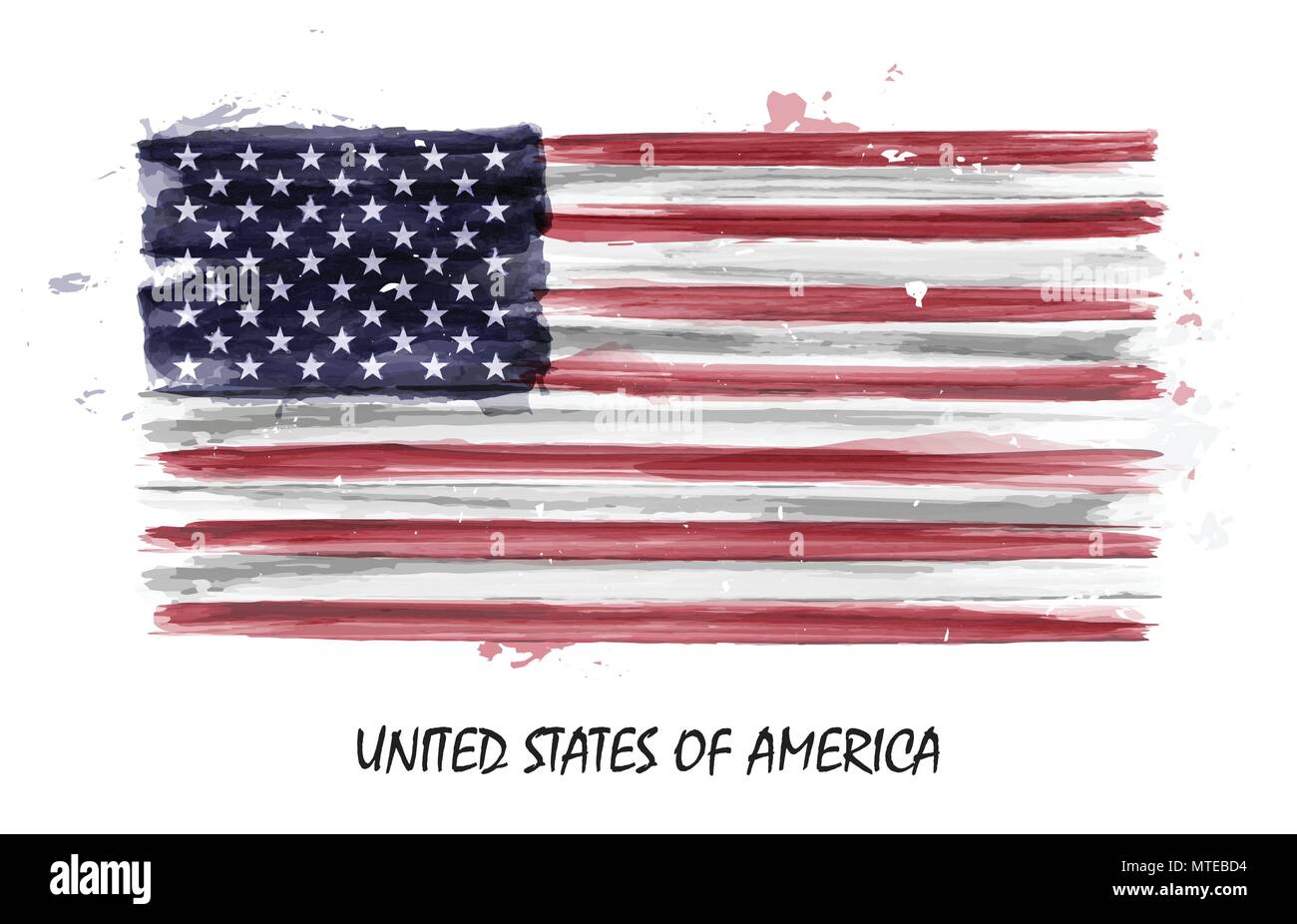 Realistic watercolor painting flag of United states of america . Vector . Stock Vector
