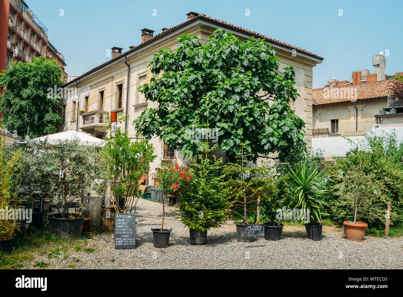 Cascina Cuccagna is the msot central of public farmhouses in the Milan area and was the subject of an exemplary urban regeneration project aimed at the restoration of the 17th century farm Stock Photo
