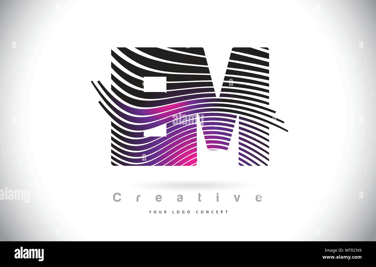 EM E M Zebra Texture Letter Logo Design With Creative Lines and Swosh ...