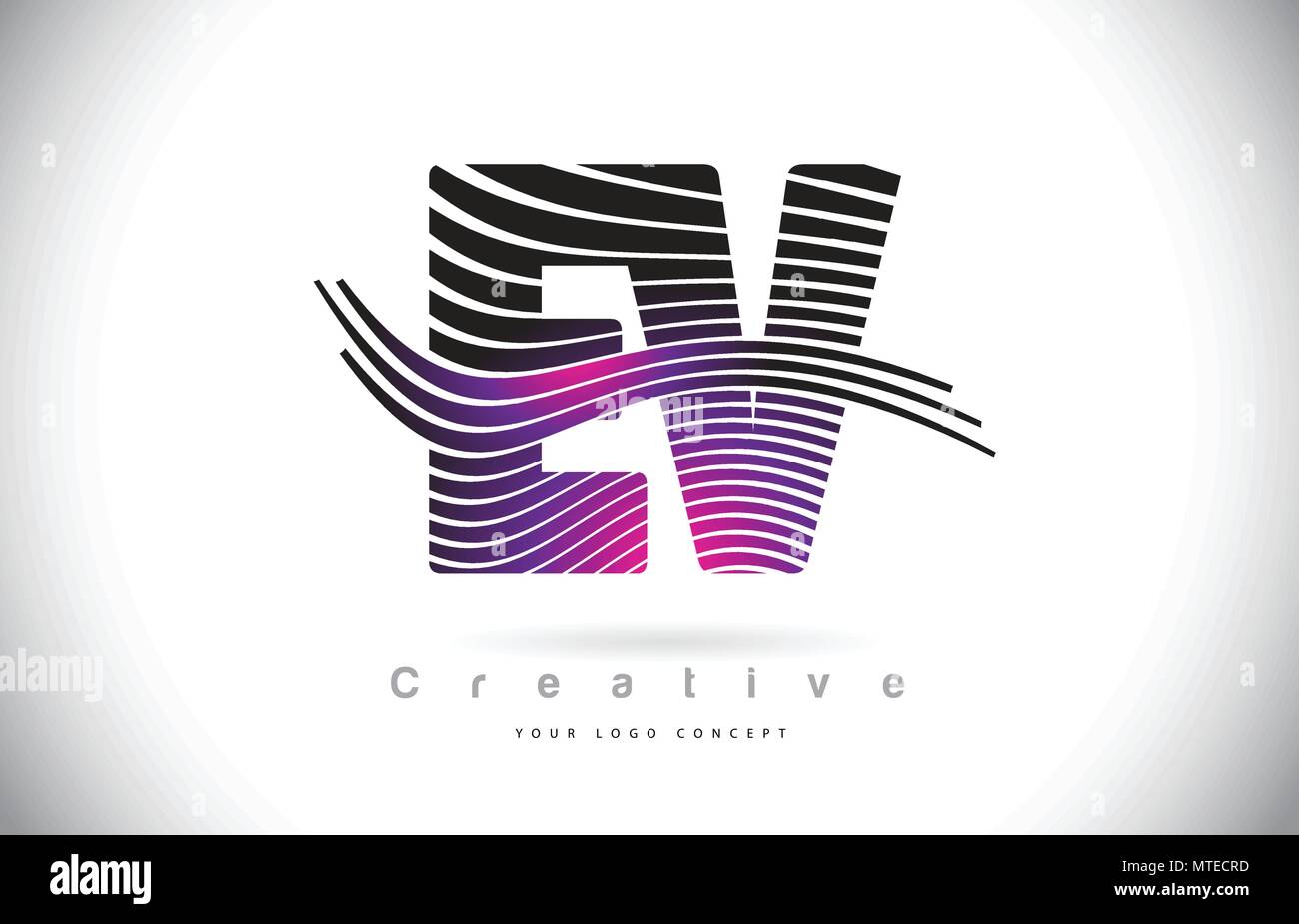 EV E V Zebra Texture Letter Logo Design With Creative Lines and Swosh ...