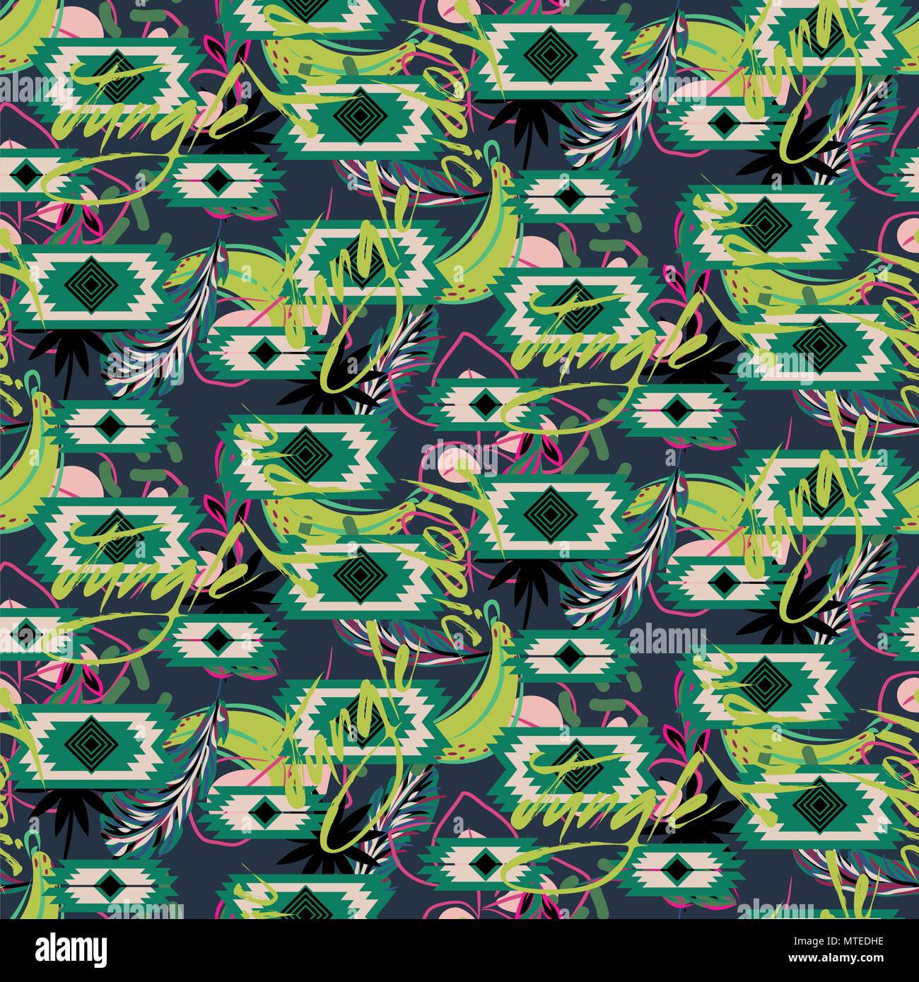 Eclectic exotic jungle plant tropical palm pattern. Seamless vector