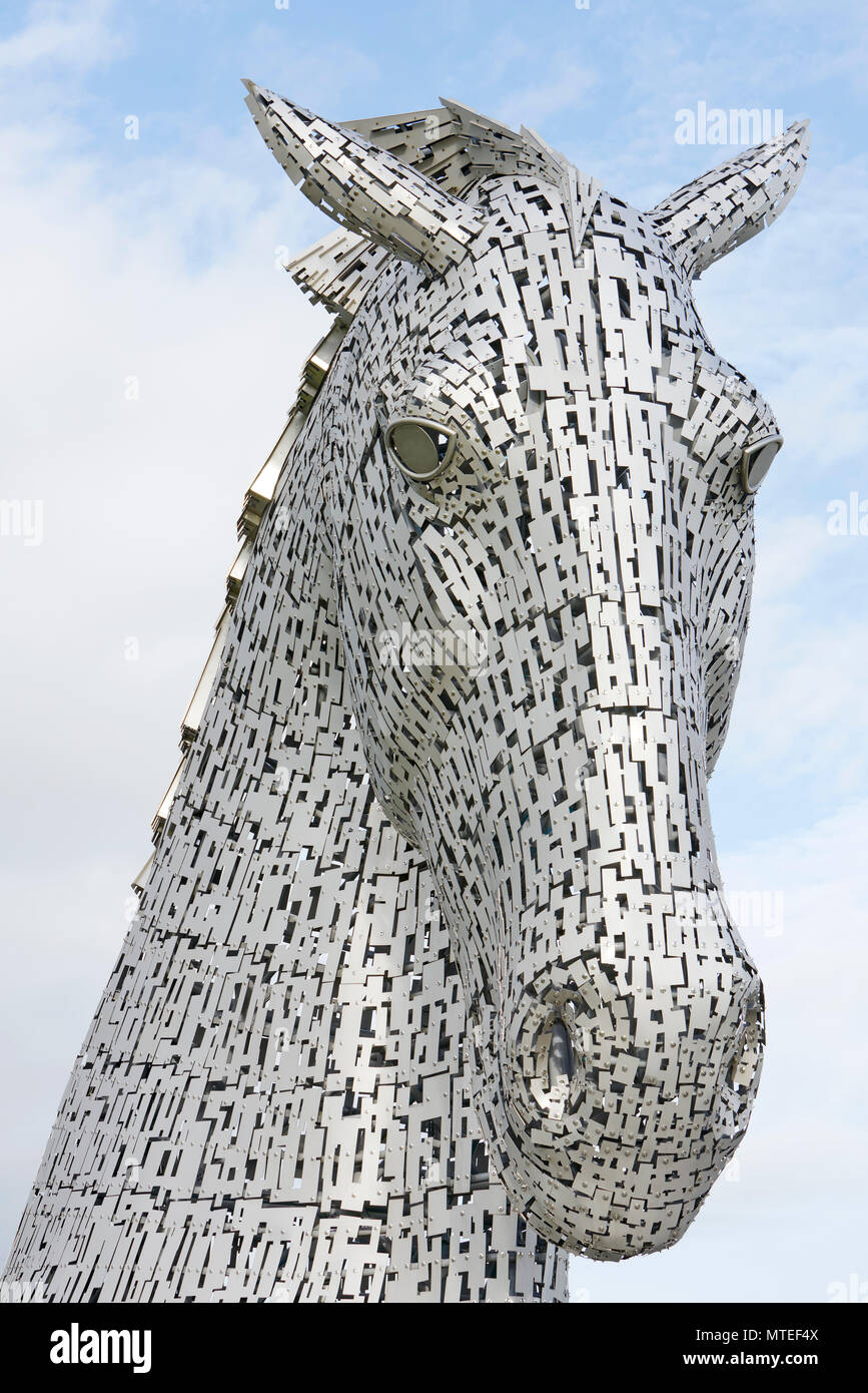 Steel sculpture, horse figure, The Kelpies, Helix Park, near Falkirk, Scotland, Great Britain Stock Photo