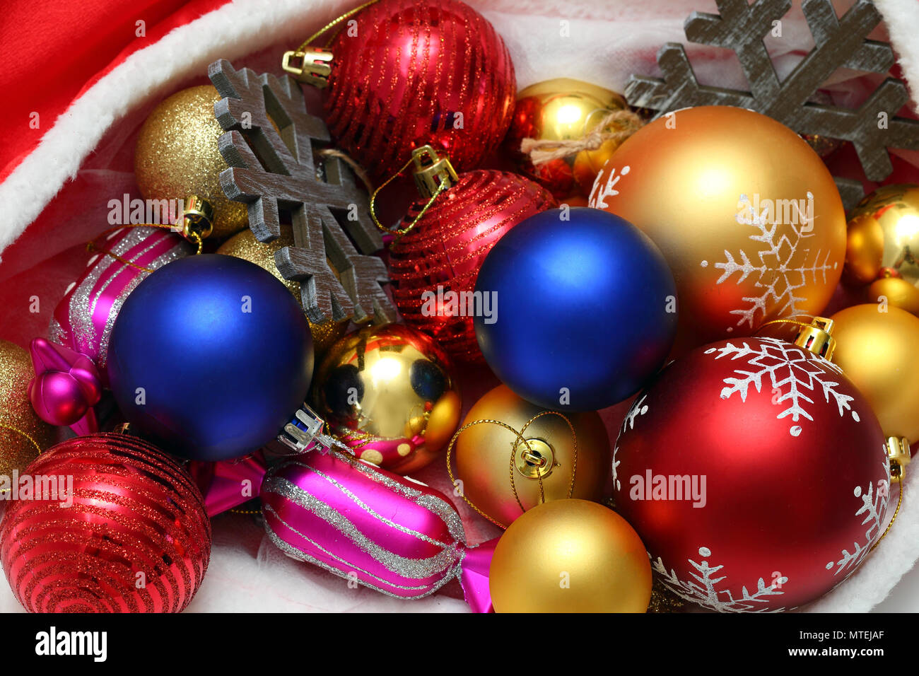 Christmas balls, toys in bag Stock Photo