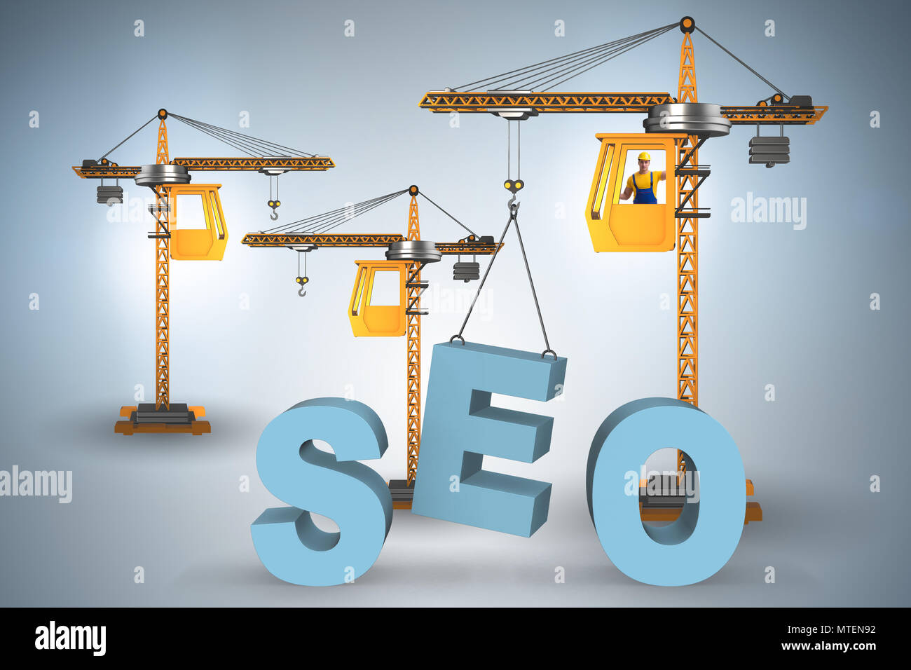 Search engine optimisation concept with crane Stock Photo