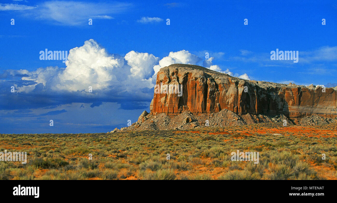 A steepsided sandstone mesa on the desert of the Navajo Indian
