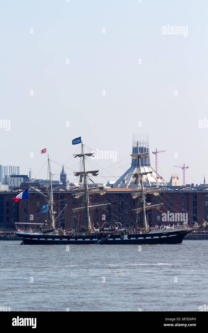 The Tall ship Belem on the River Mersey during the Three Festivals Tall Ships Regatta in Liverpool 2018. Stock Photo