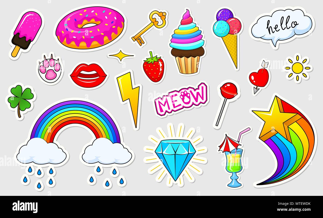 Set Of Girls Fashion Cute Patches Fun Stickers Badges And Pins