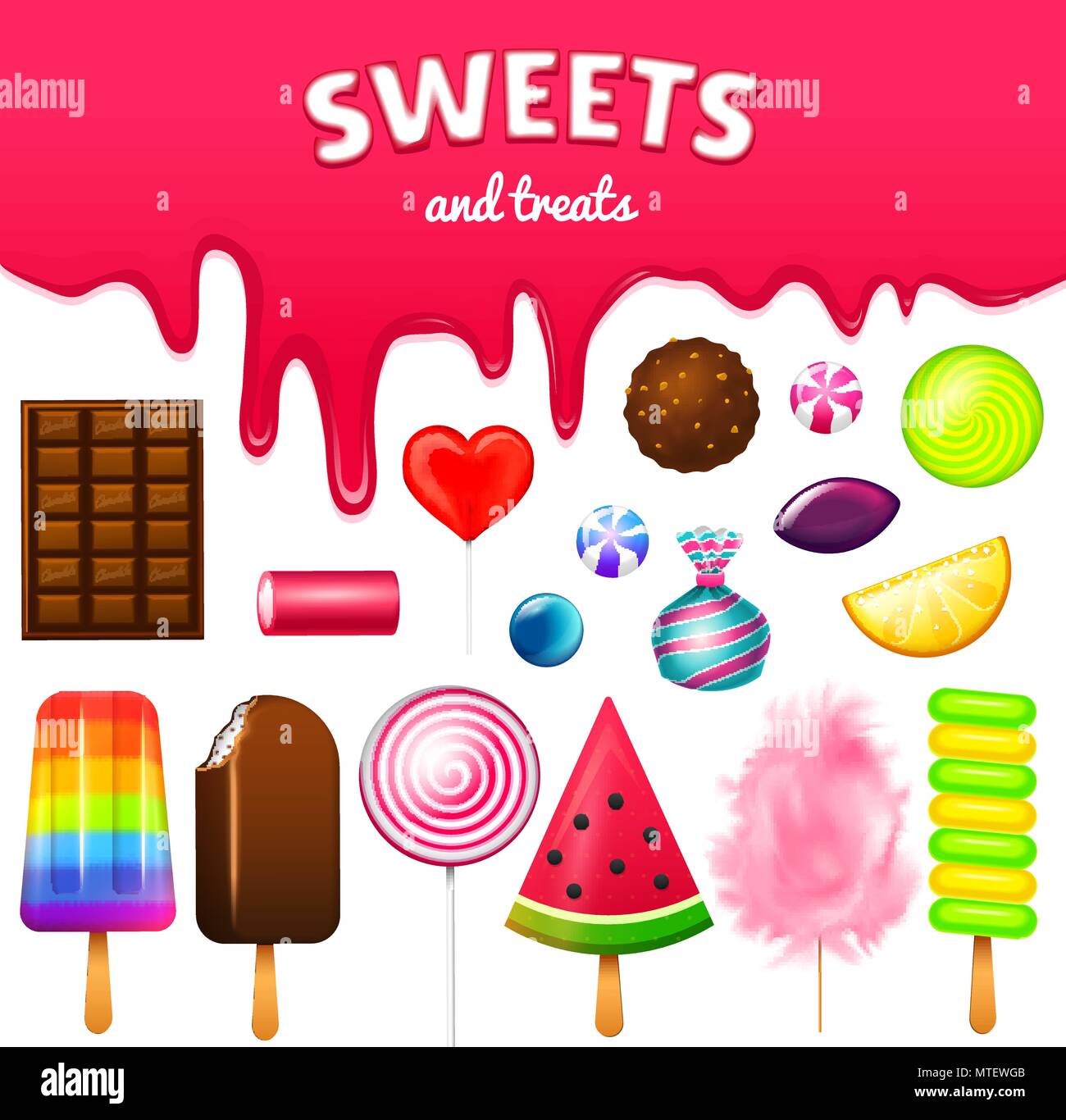 Realistic Sweet candies. Swirl caramel, assorted circle lollipops