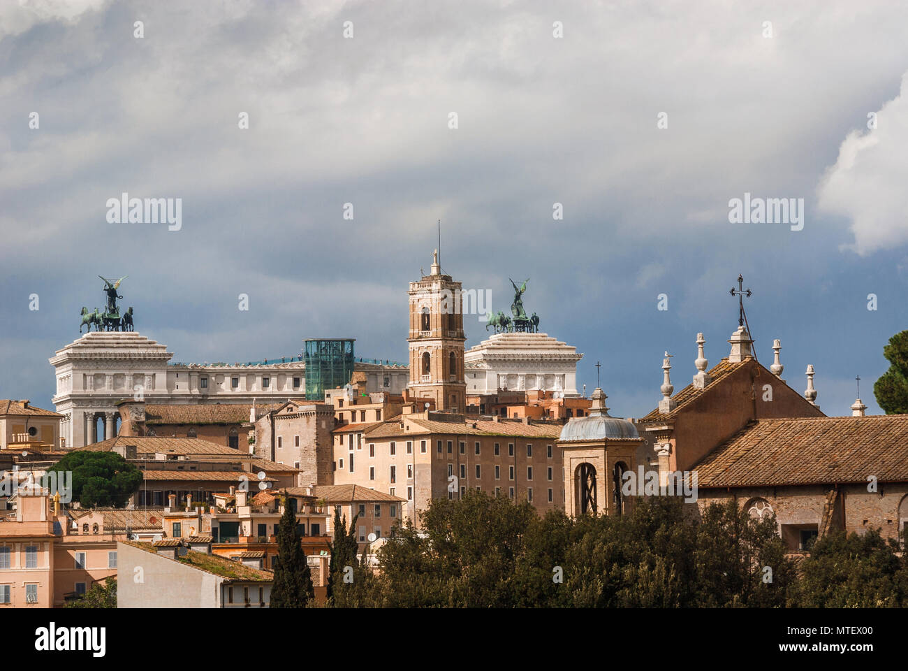 Capitoline Hill monuments with cloudy sky in Rome Stock Photo