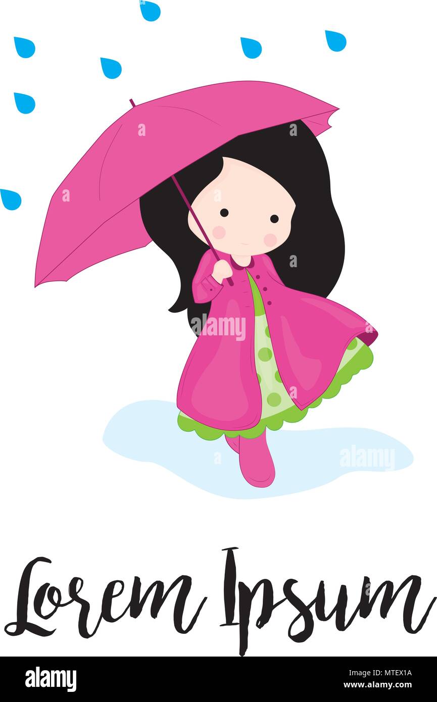 Umbrella Girl Logo Stock Vector