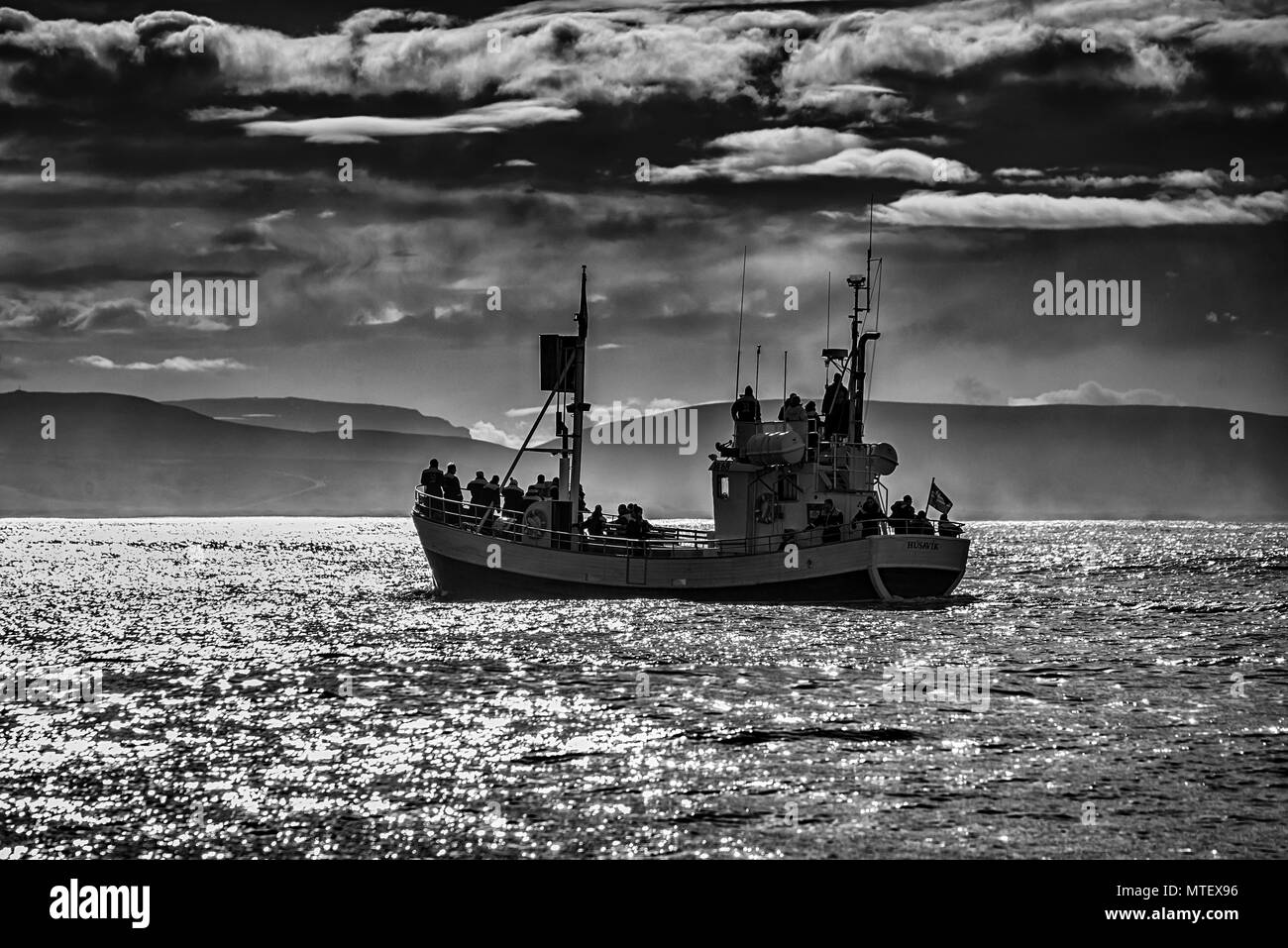 Whale watching boat in Husavik, Iceland Stock Photo - Alamy