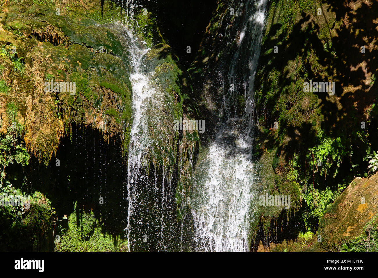 Detail of Hueznar waterfalls in San Nicolas Del Puerto, Sierra Norte de Sevilla Natural Park , Andalucia Spain Stock Photo