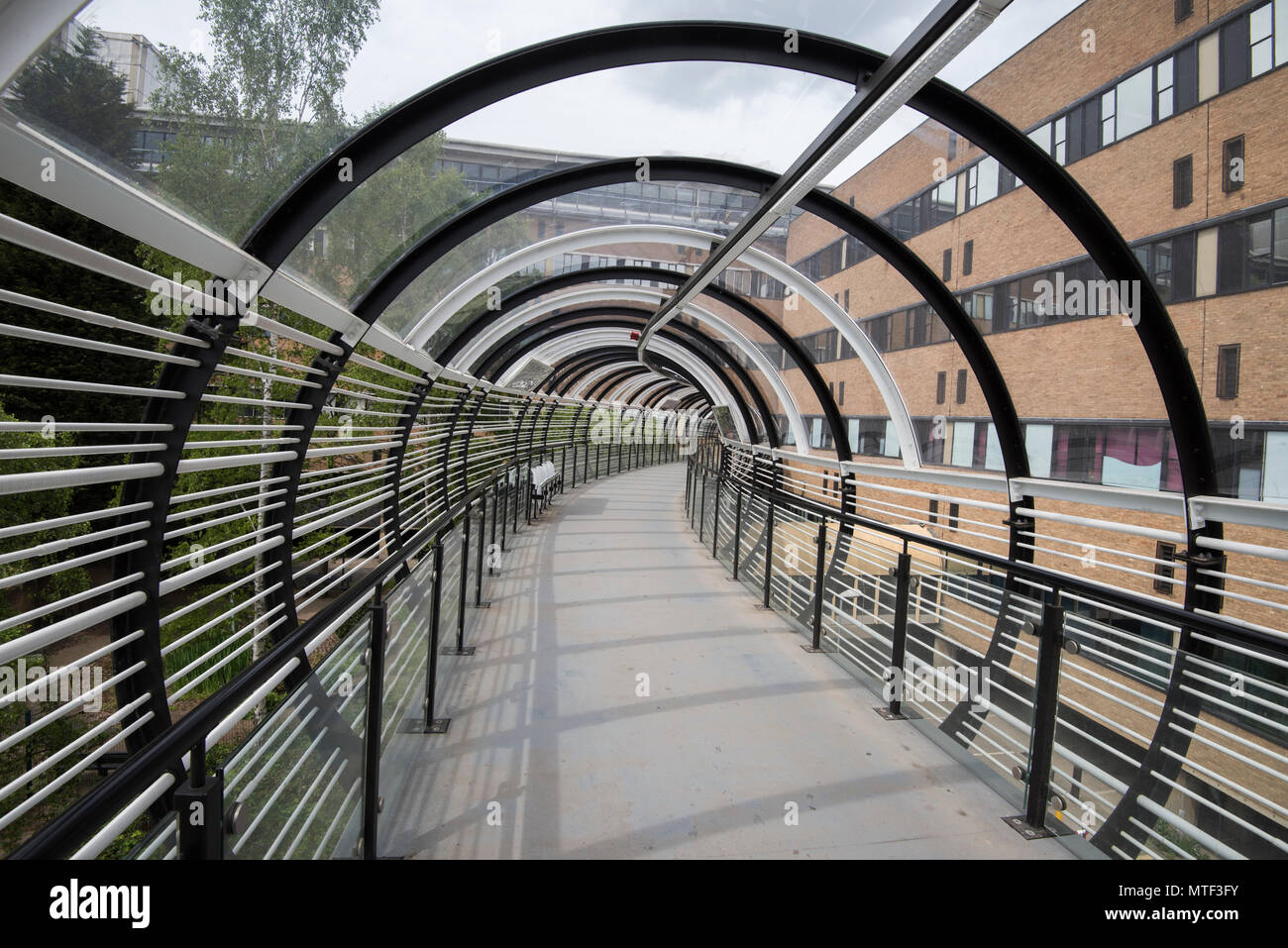 Bridge from tram station to Queens Medical Centre, Nottingham England UK Stock Photo