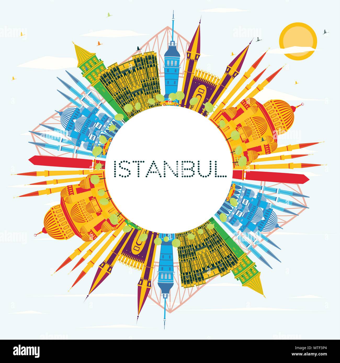 Istanbul Turkey City Skyline with Color Buildings, Blue Sky and Copy Space. Vector Illustration. Business Travel and Tourism Concept with Istanbul Stock Vector