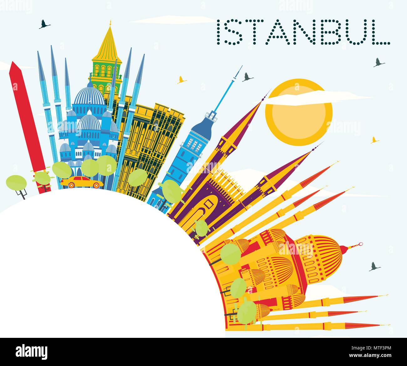 Istanbul Turkey City Skyline with Color Buildings, Blue Sky and Copy Space. Vector Illustration. Business Travel and Tourism Concept with Istanbul Stock Vector