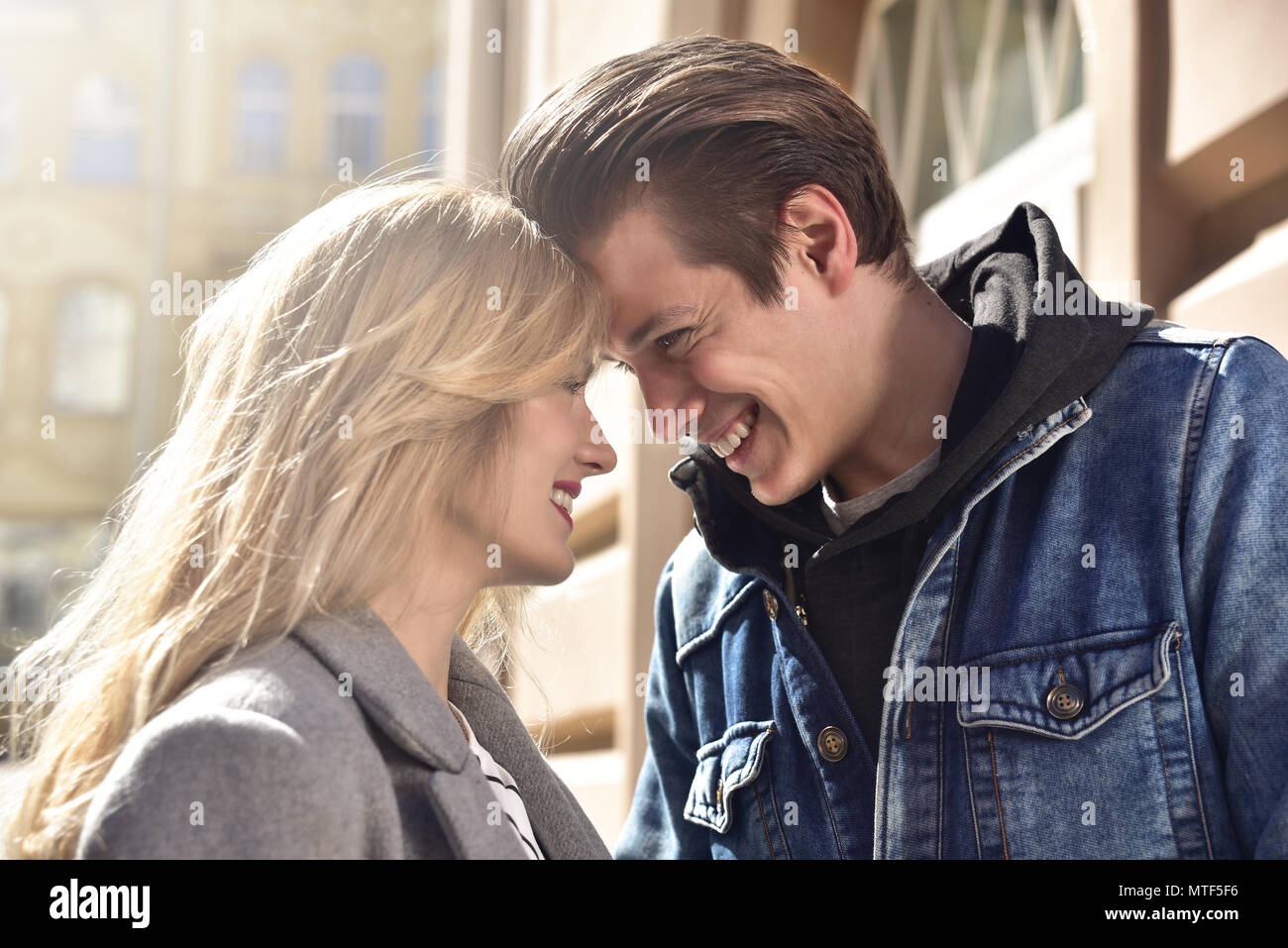 Close up photo of happyness couple , sunny day Stock Photo