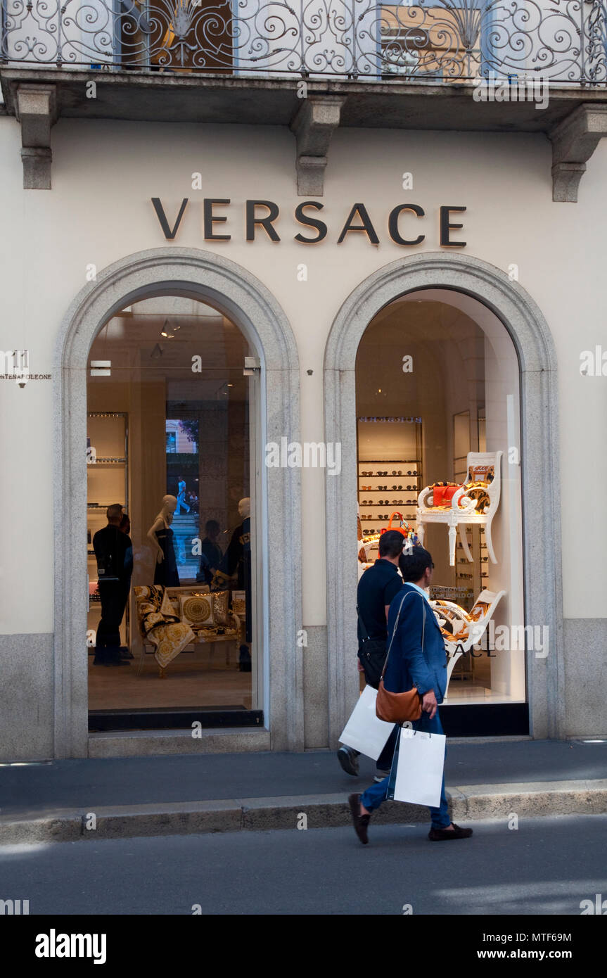 Italy, Lombardy, Milan, Via Montenapoleone Street, Versace Shop Stock Photo