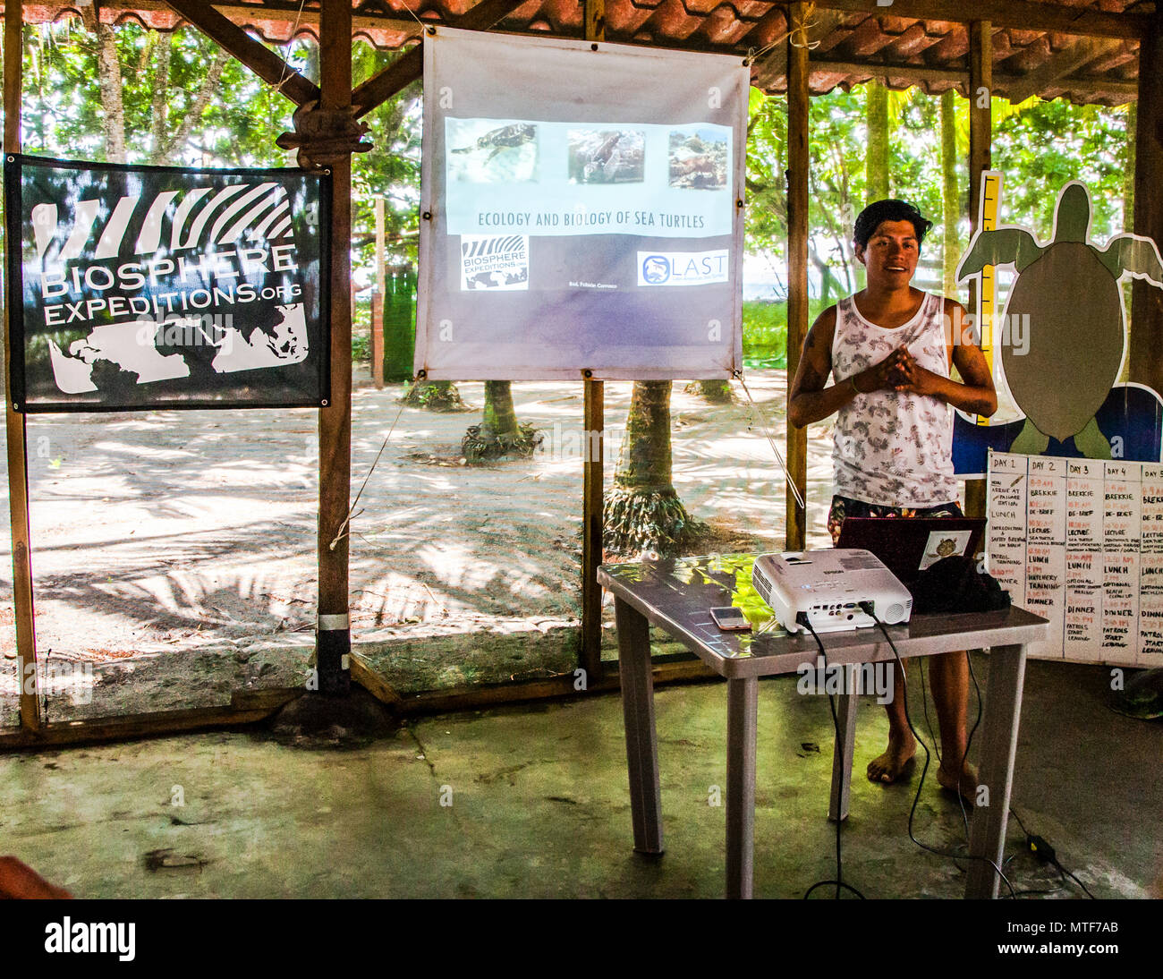 Lecture at Biosphere citizen science project for sea turtles protection in Costa Rica Stock Photo