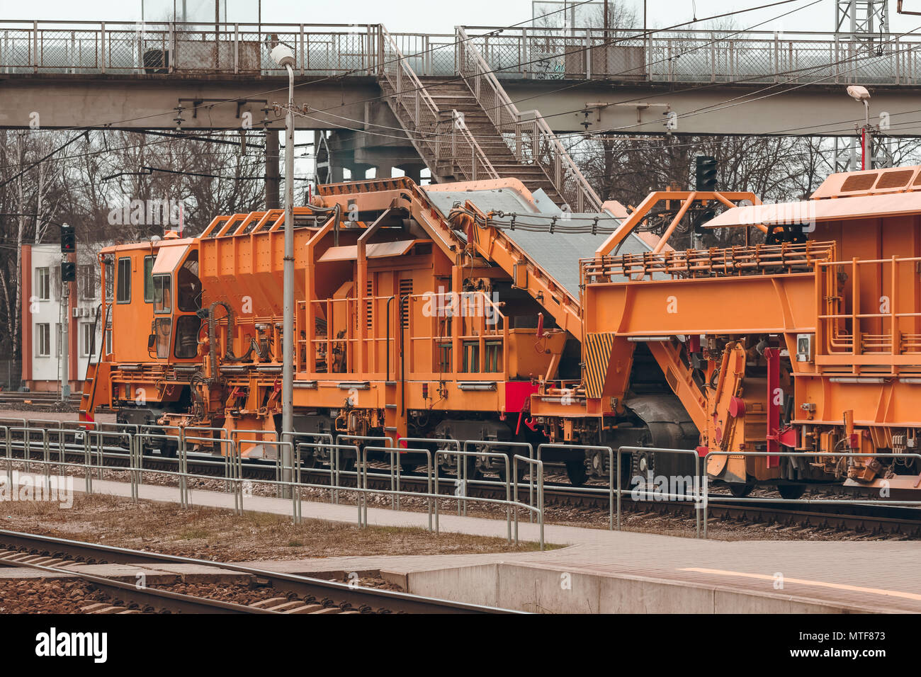Ballast distributing and profiling track machine. Repair train Stock
