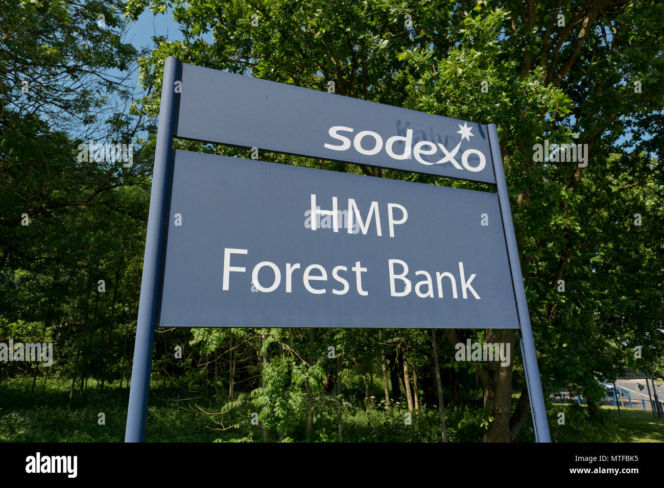 Signage for HM Prison Forest Bank located in Salford, Greater Manchester, UK. Stock Photo