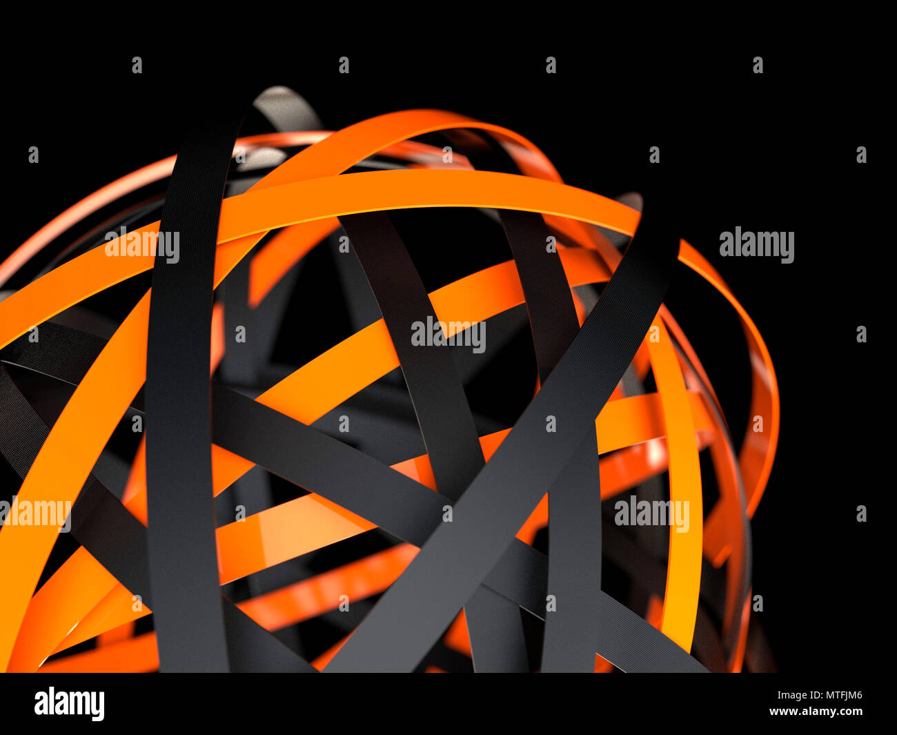 Abstract technology sphere with black and orange rings Stock Photo