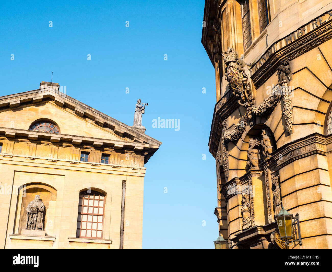 The Sheldonian Theatre, with Clarendon Building in the background, Oxford University, Oxford, Oxfordshire, England, UK, GB. Stock Photo