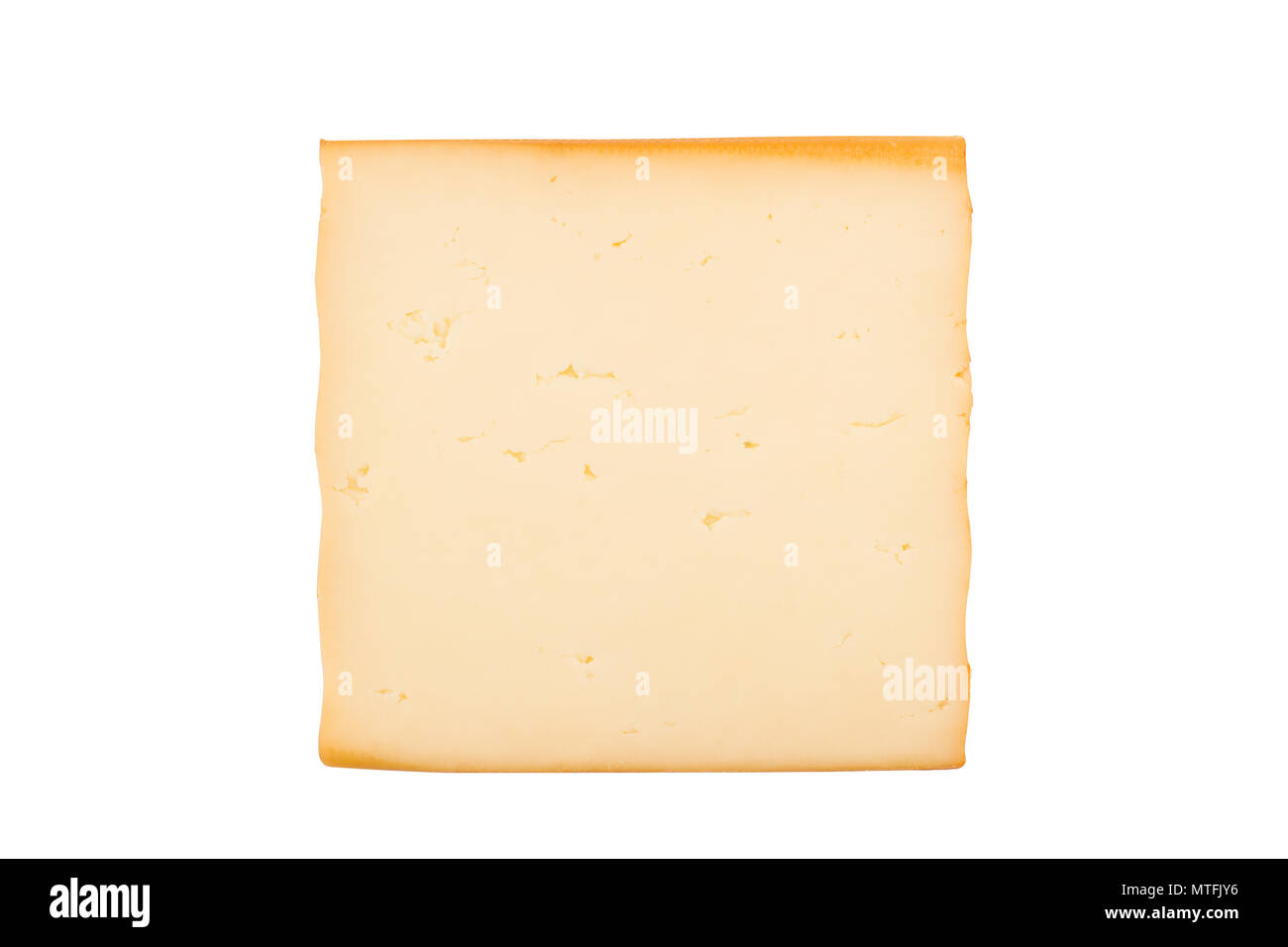 top view closeup of one square cheese smoked slice isolated on white ...