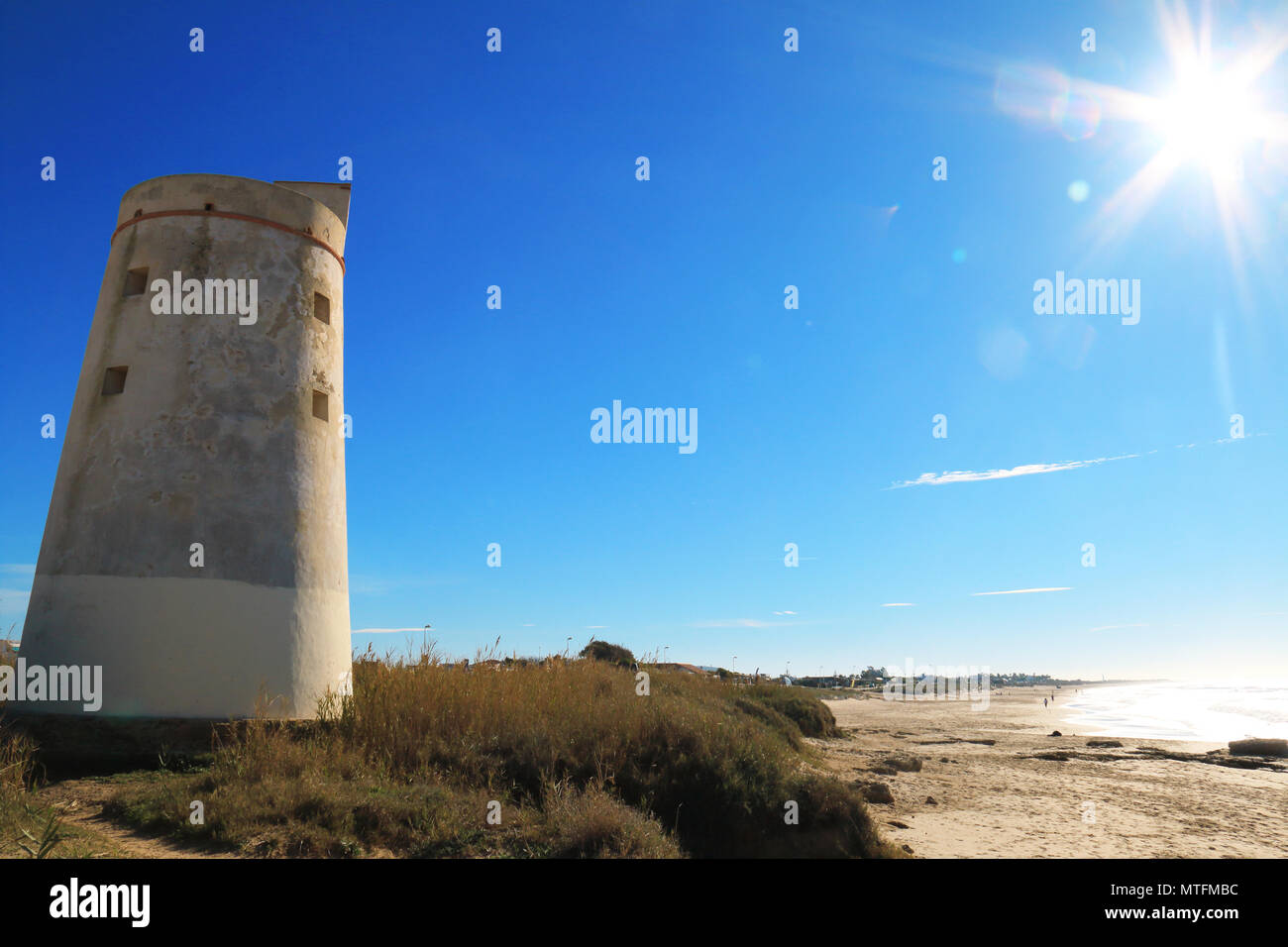 Watchtower of El Palmar beach, Spain Stock Photo