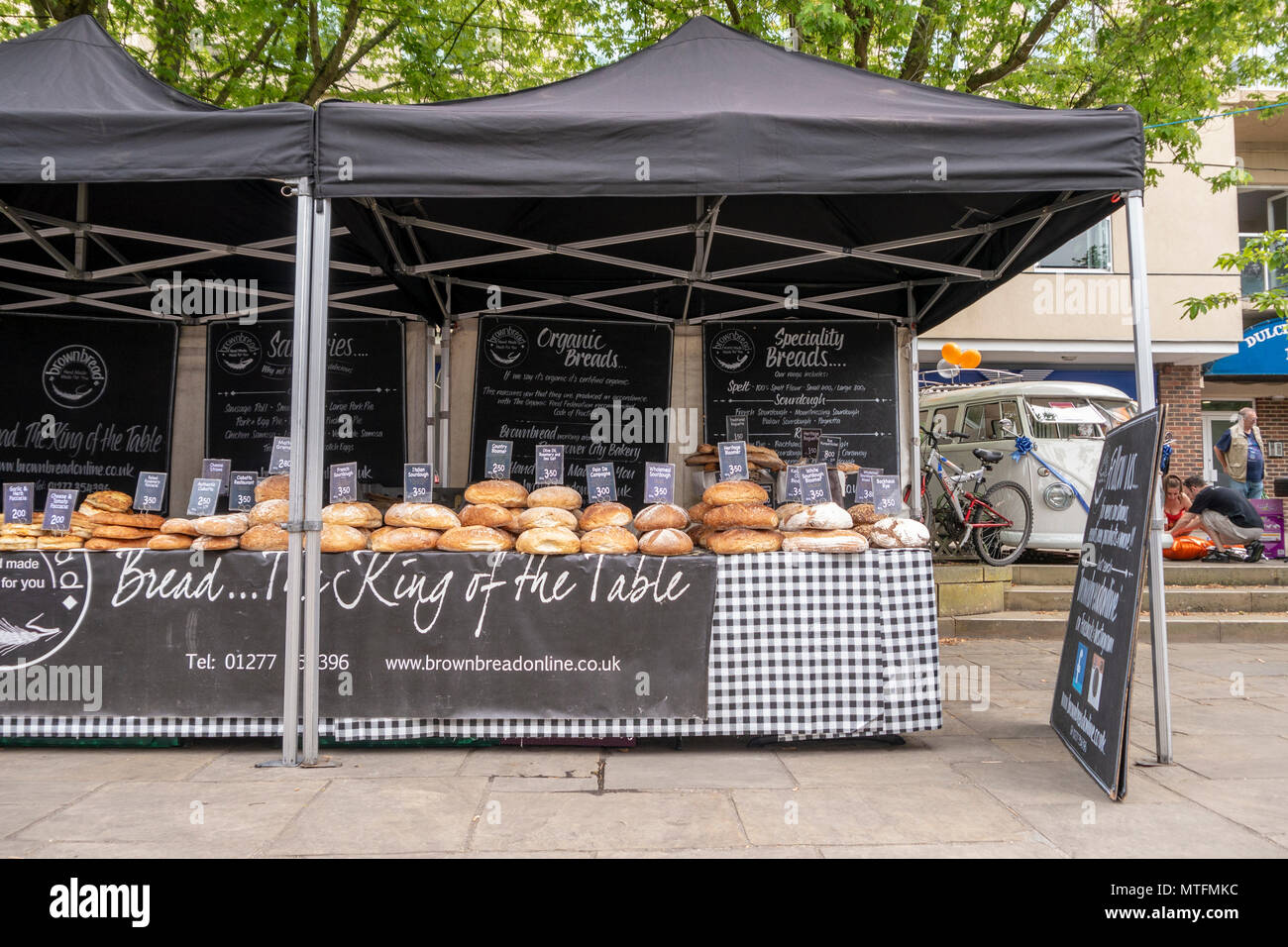Artisan / Craft bread for sale on a market stall in a town centre event Horsham, West Sussex