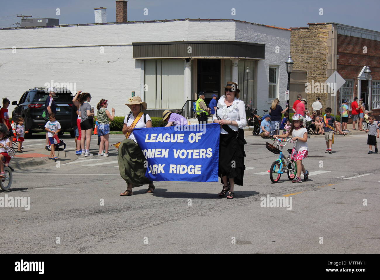 Small town scene from the Memorial Day Parade 2018 in upscale Park Ridge, Illinois. Stock Photo