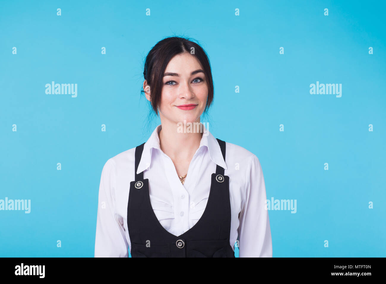 Portrait of young beautiful cute cheerful student girl smiling looking ...