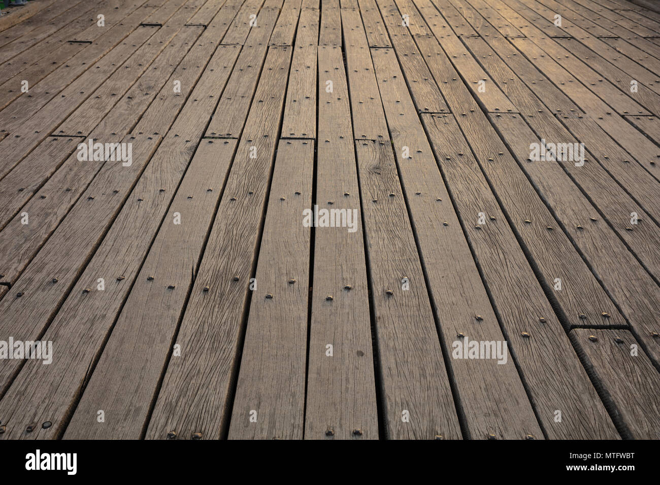 Old wooden deck background, texture. Closeup view with details Stock Photo