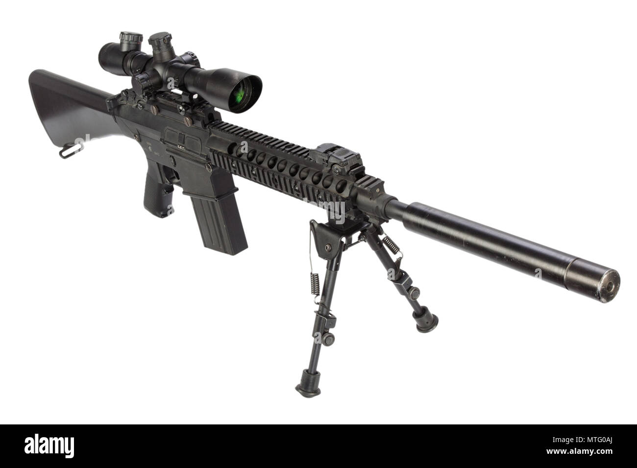 sniper rifle with bipod and silencer isolated on a white background