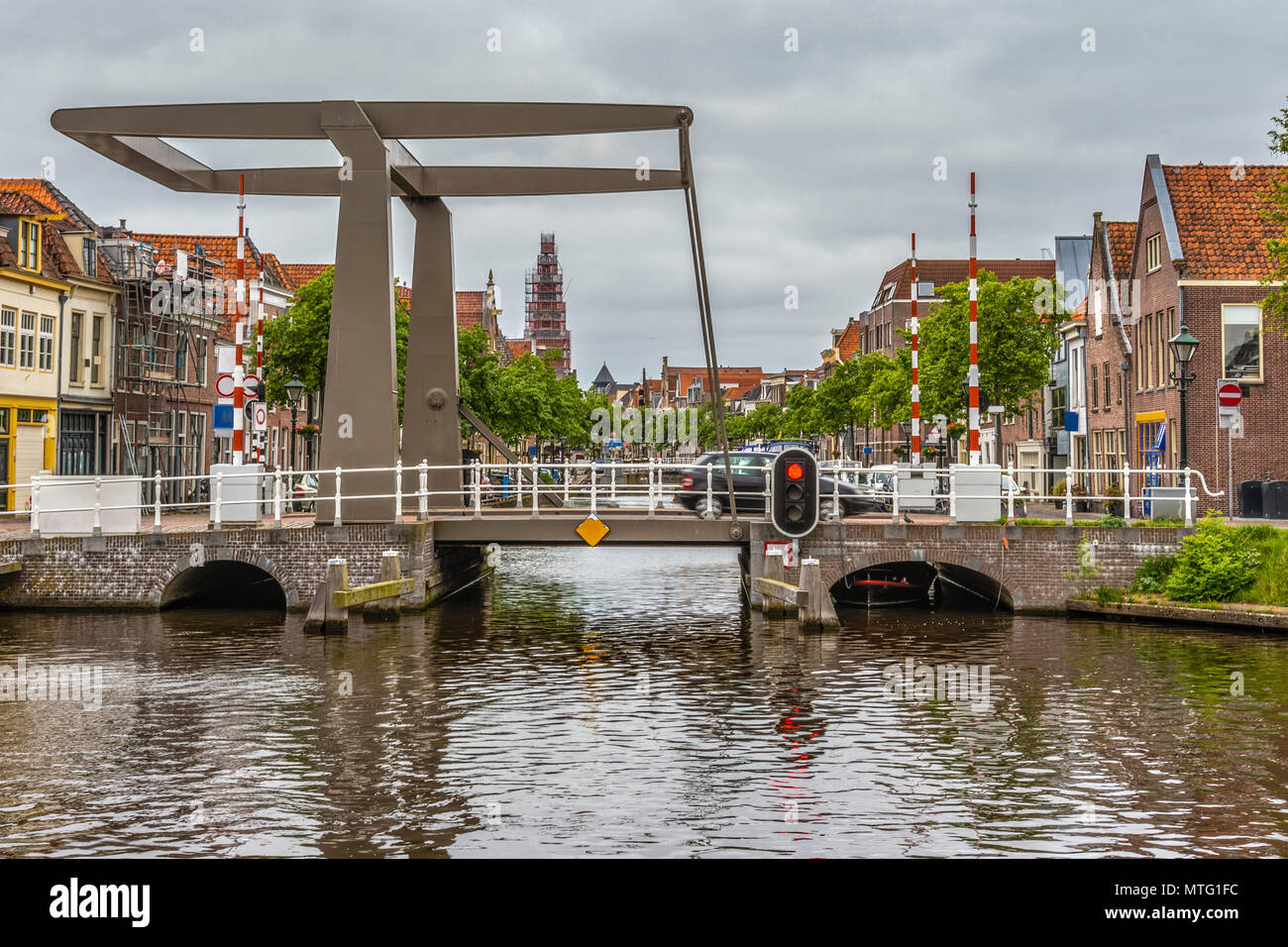 Drawbridge and buildings of the city in one of the main channels of Alkmaar Netherlands Holland Stock Photo