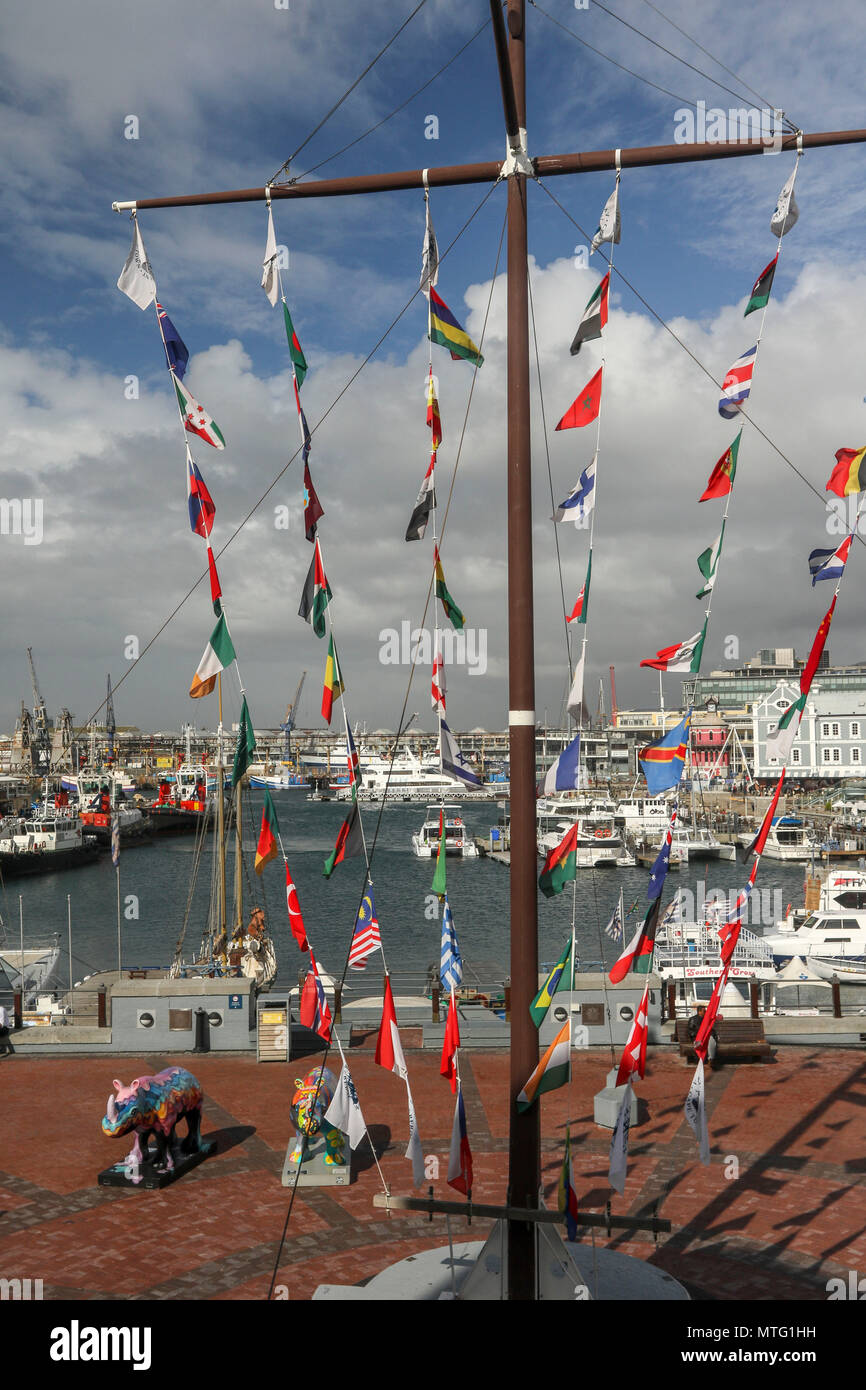 Flags in front of cape town harbour, garden route, capetown, south