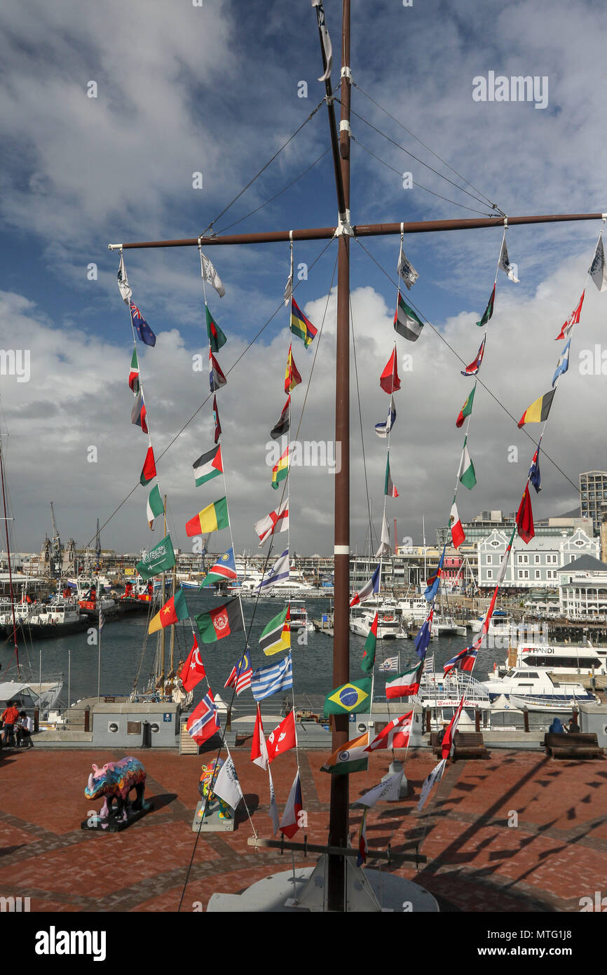 Flags in front of cape town harbour, garden route, capetown, south