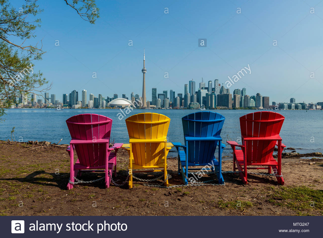 Muskoka Chair And Toronto Skyline Cityscape From Toronto Island